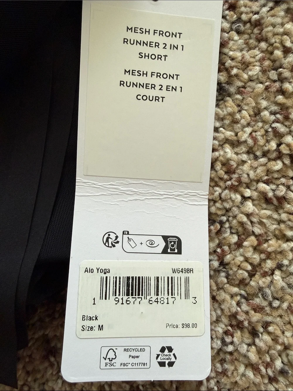 ALO Mesh Front Runner 2 In 1 Short Black Medium NWT